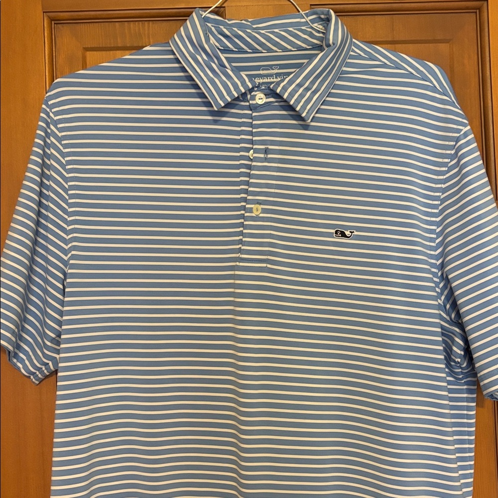 Vineyard Vines Men's Blue Striped Polo Shirt- size M